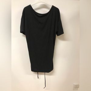 Women round neck black short sleeves top with back straps